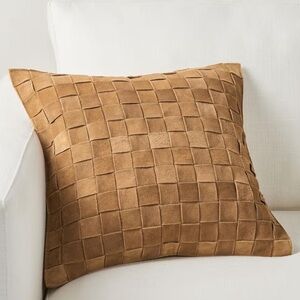 South Beach Leather Basketweave Pillow Cover 20x20 Lamb Lux Modern Boho Camel